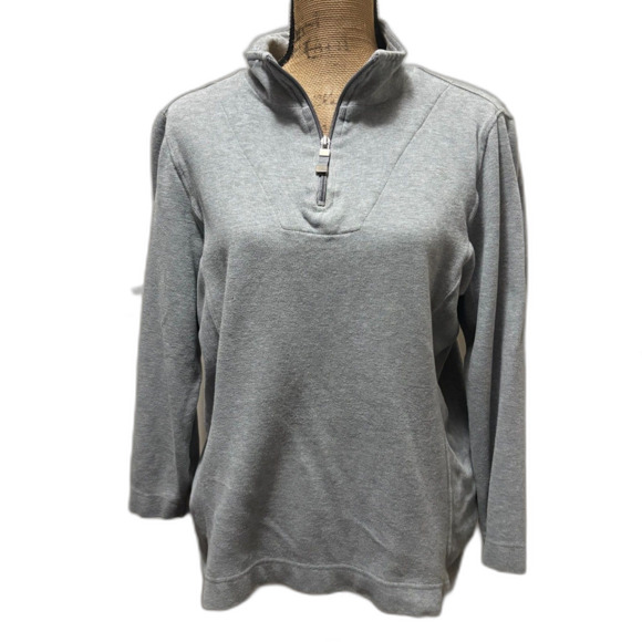 Talbots Quarter Zip Pullover Gray Ribbed Sweatshirt 100% Cotton Size Large - Picture 1 of 3